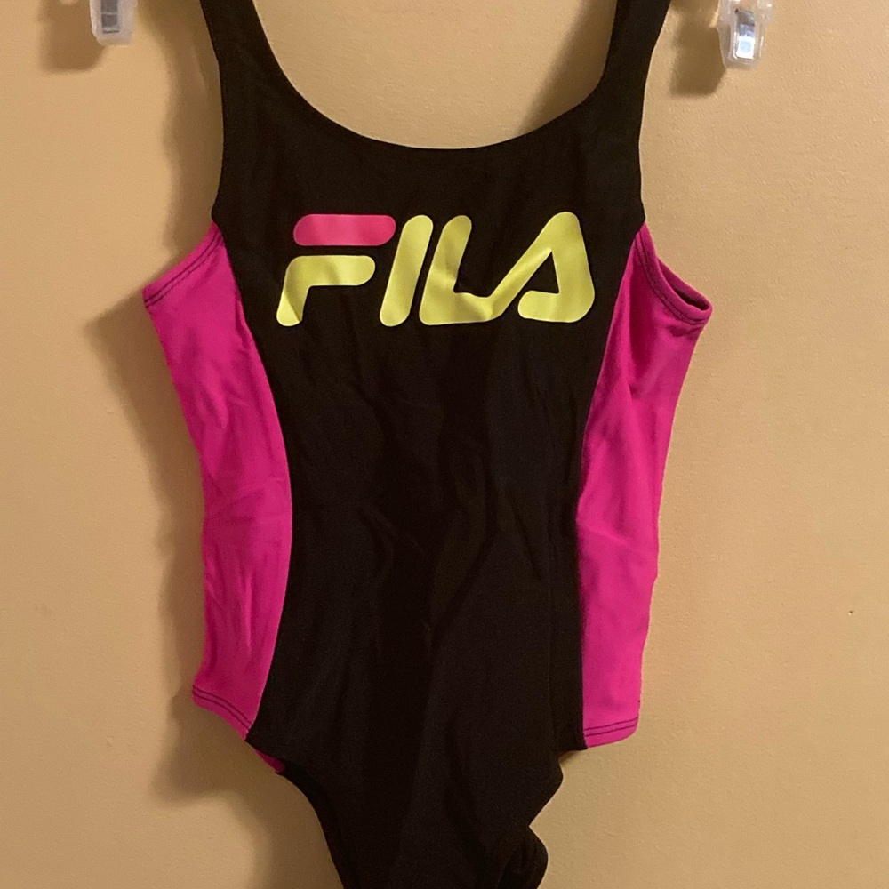 FILA Girls One Piece Swimsuit - Black and Pink